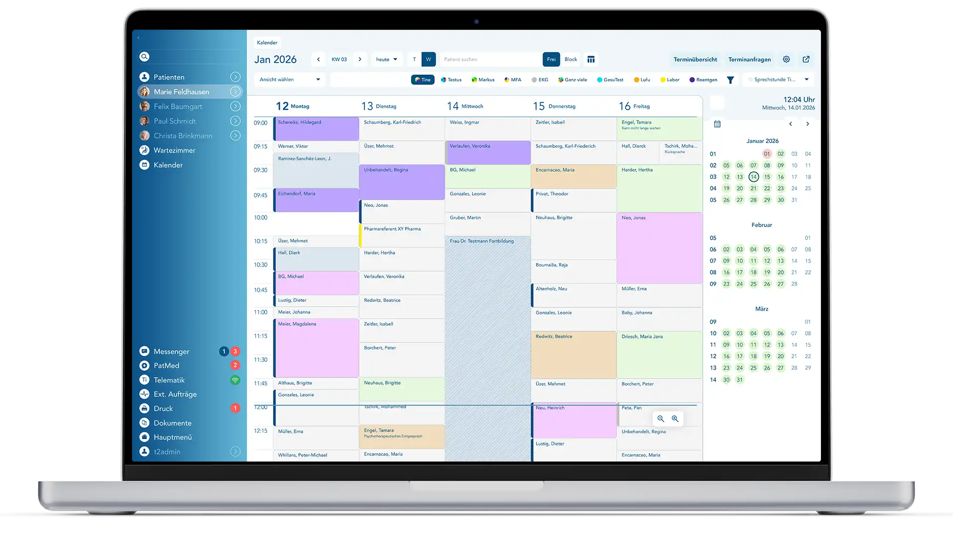 T2med Kalender mit Terminplanung
