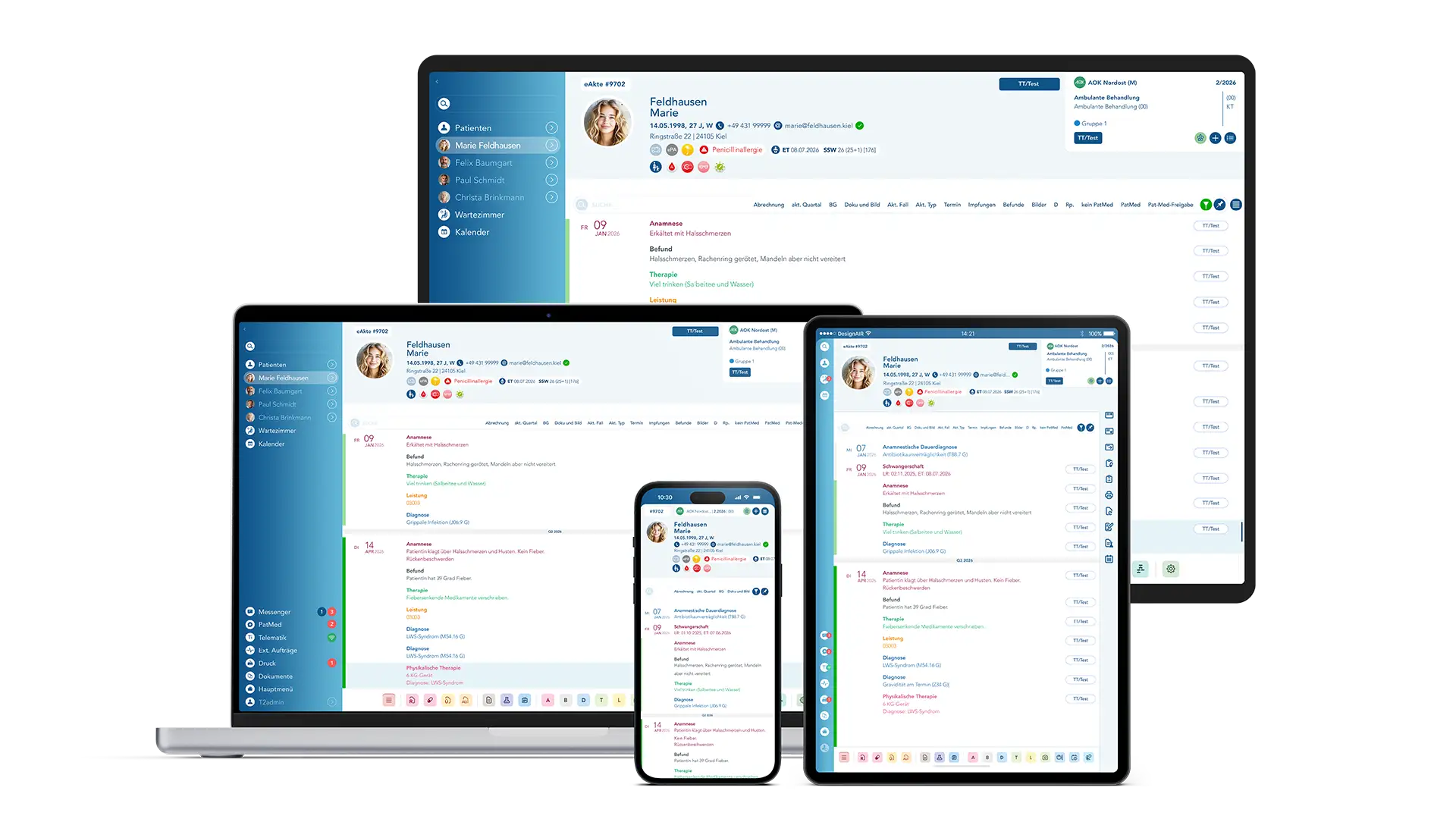 T2med Praxissoftware auf MacBook, iPad und iPhone